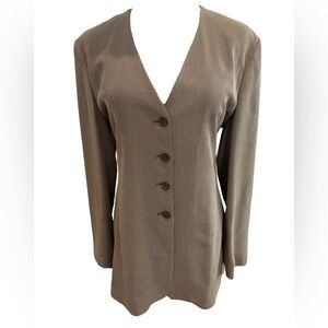 90s TAHARI OVERSIZED TEXTURED ALLOVER CHAIN LINK PATTERN COLLARLESS BLAZER M